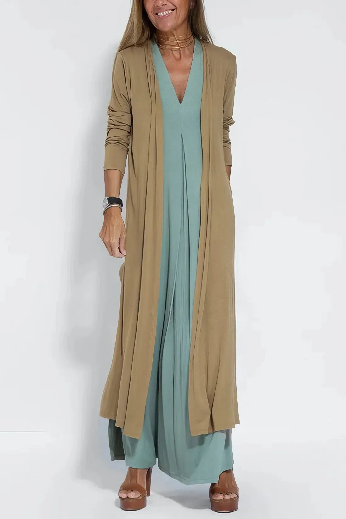 Elegant Long Dress with Coordinated Cardigan