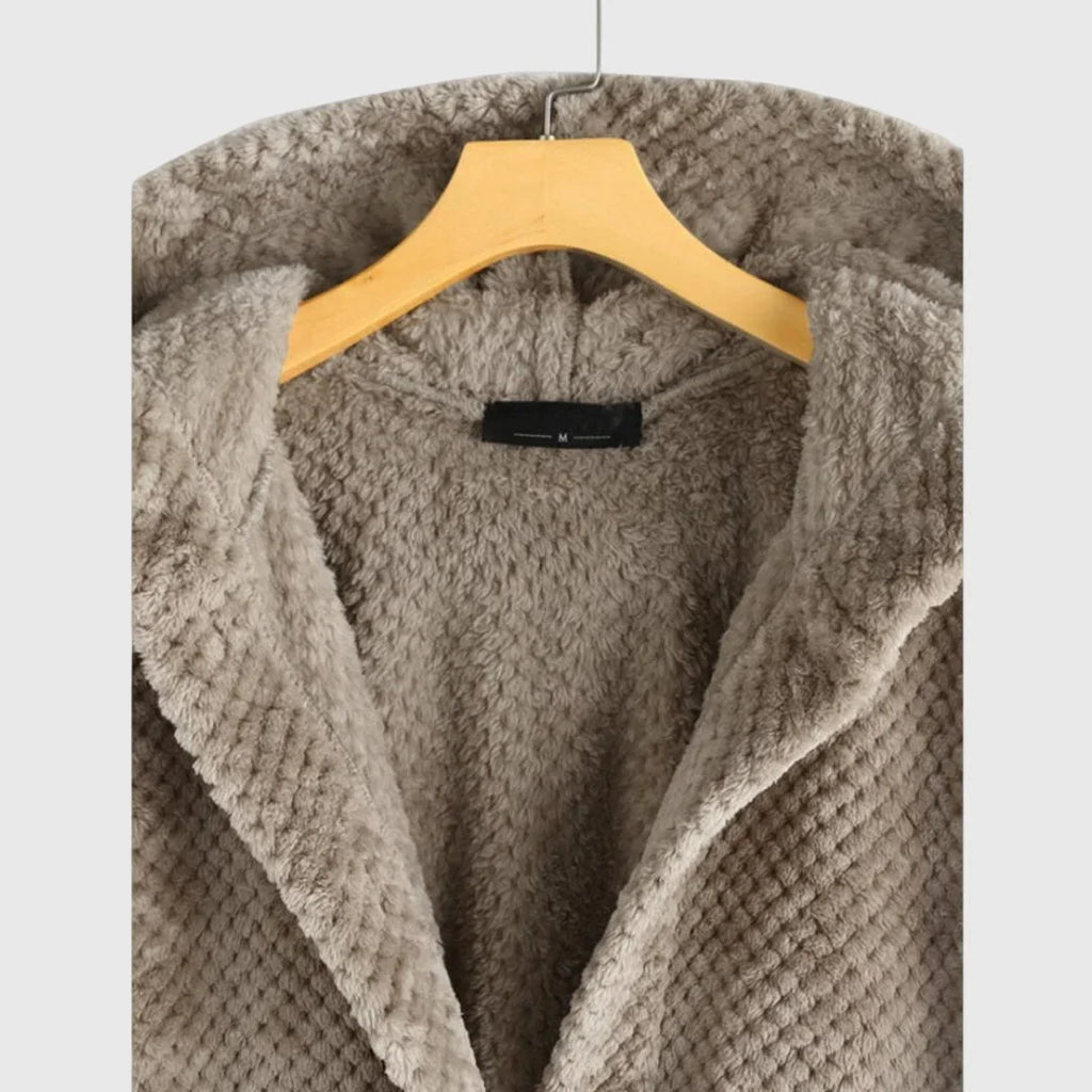 Women's borg button-front hooded long coat with curved hem