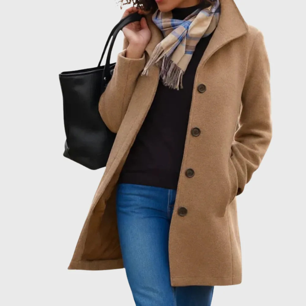 Women's button-front notch lapel wool coat