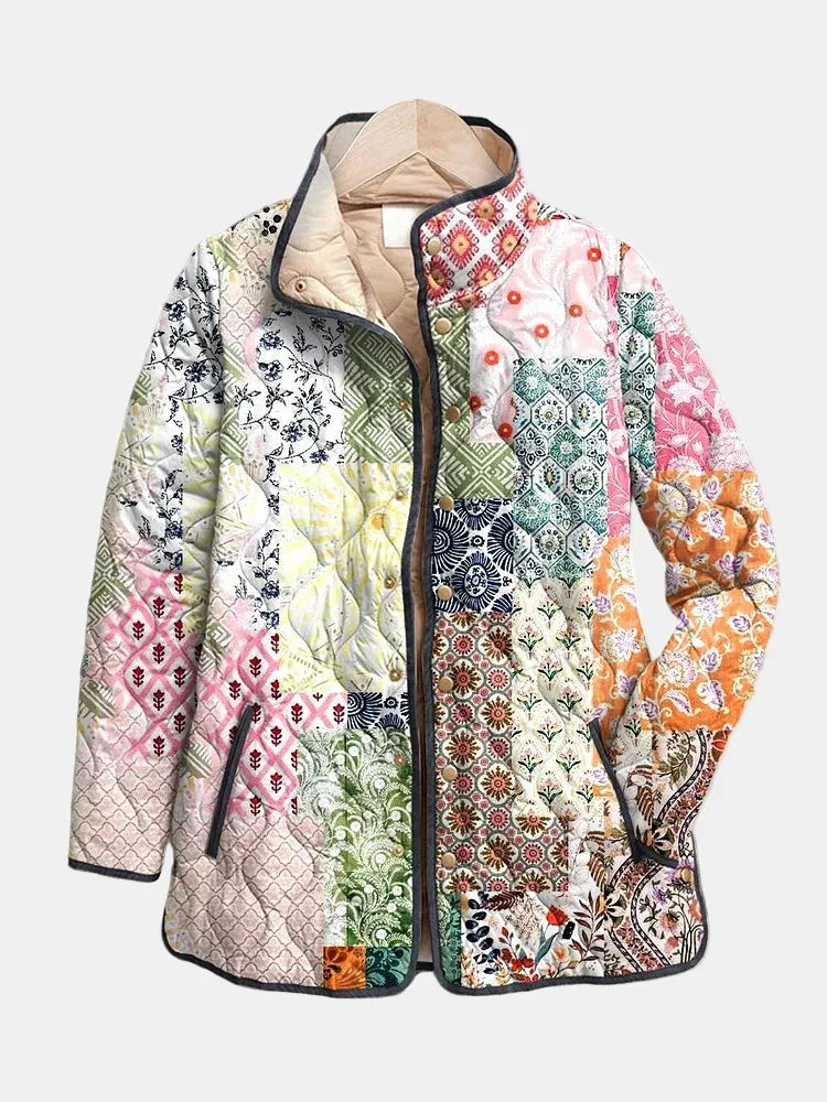 Women's button-front stand collar puffer jacket