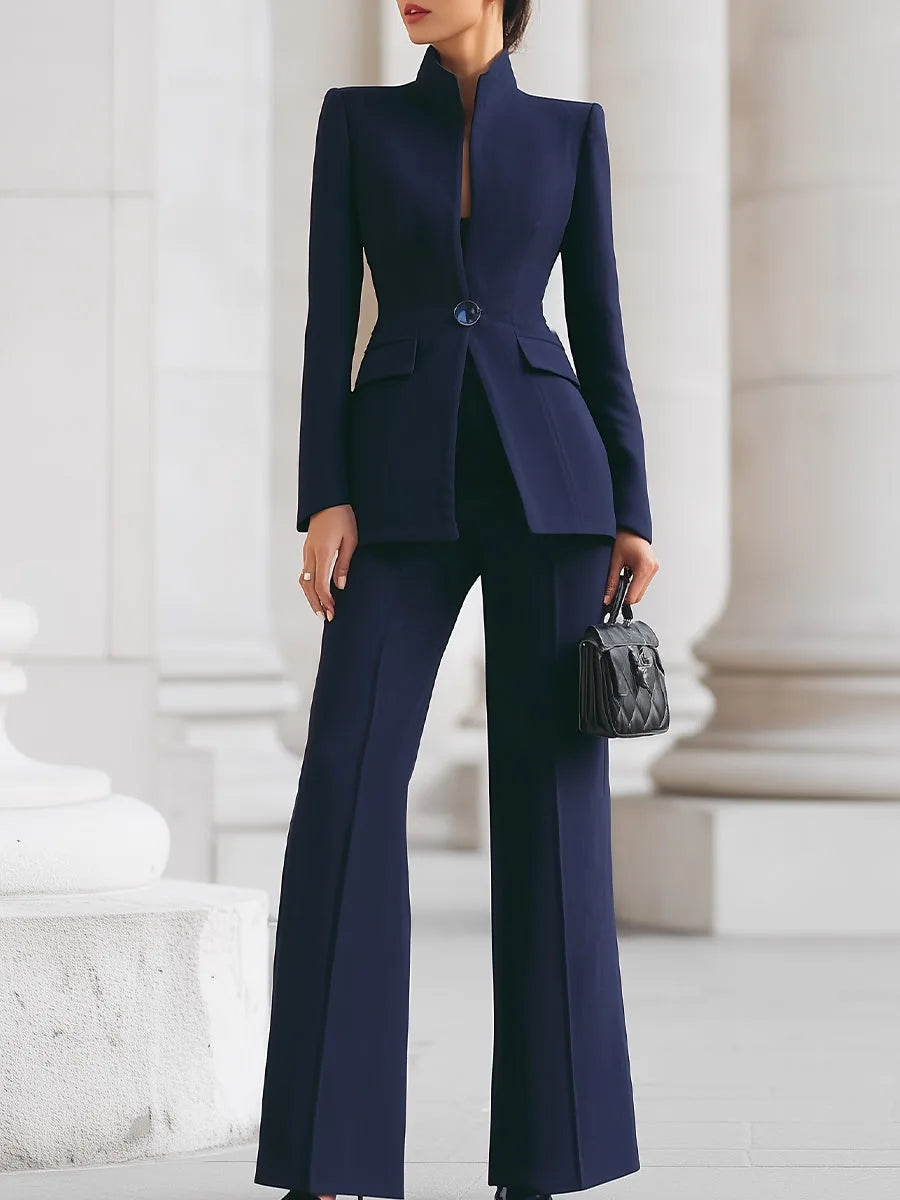 Women's button-front stand collar two piece set