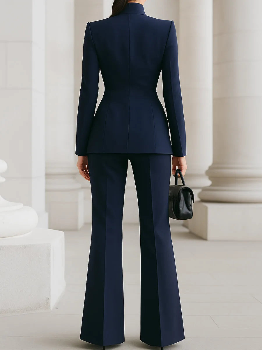 Women's button-front stand collar two piece set