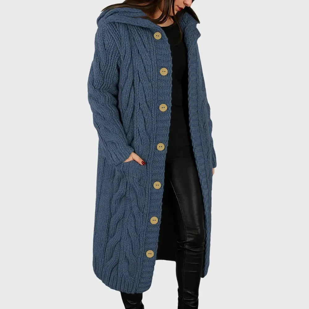 Women's cable knit button-front cardigan