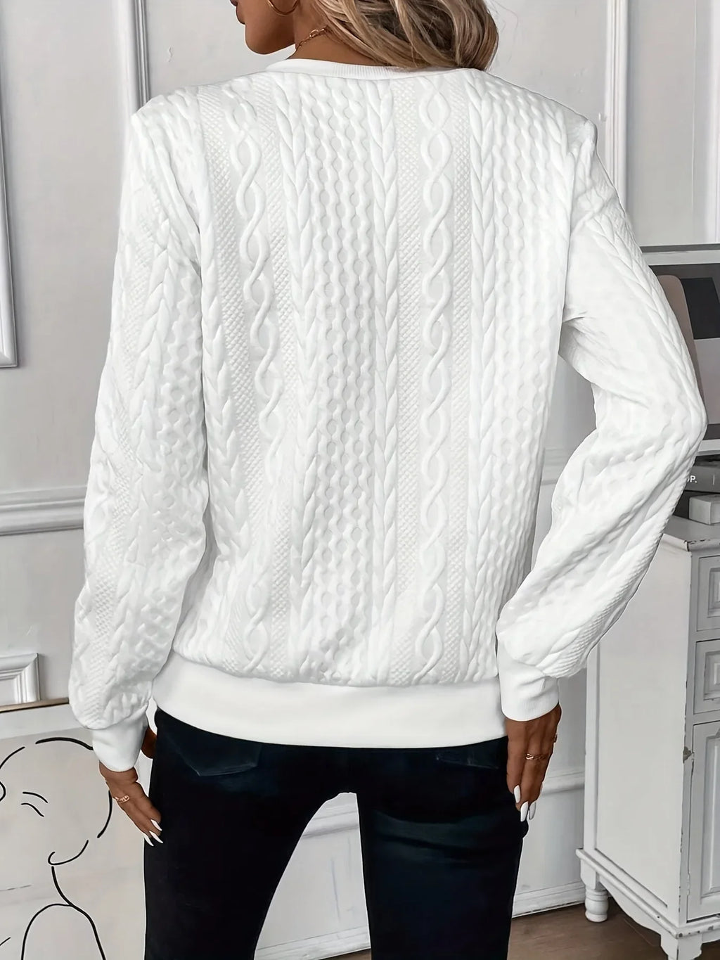 Women's cable knit half-zip stand collar sweatshirt