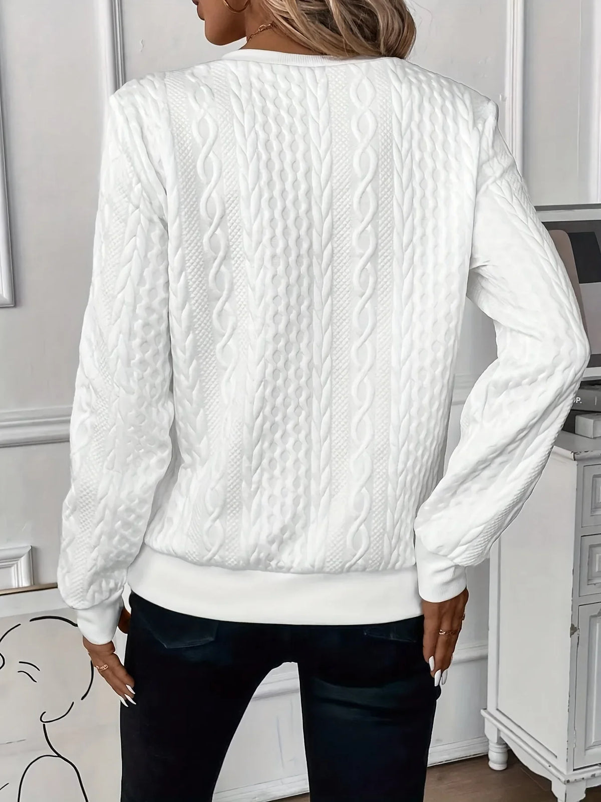 Women's cable knit half-zip stand collar sweatshirt