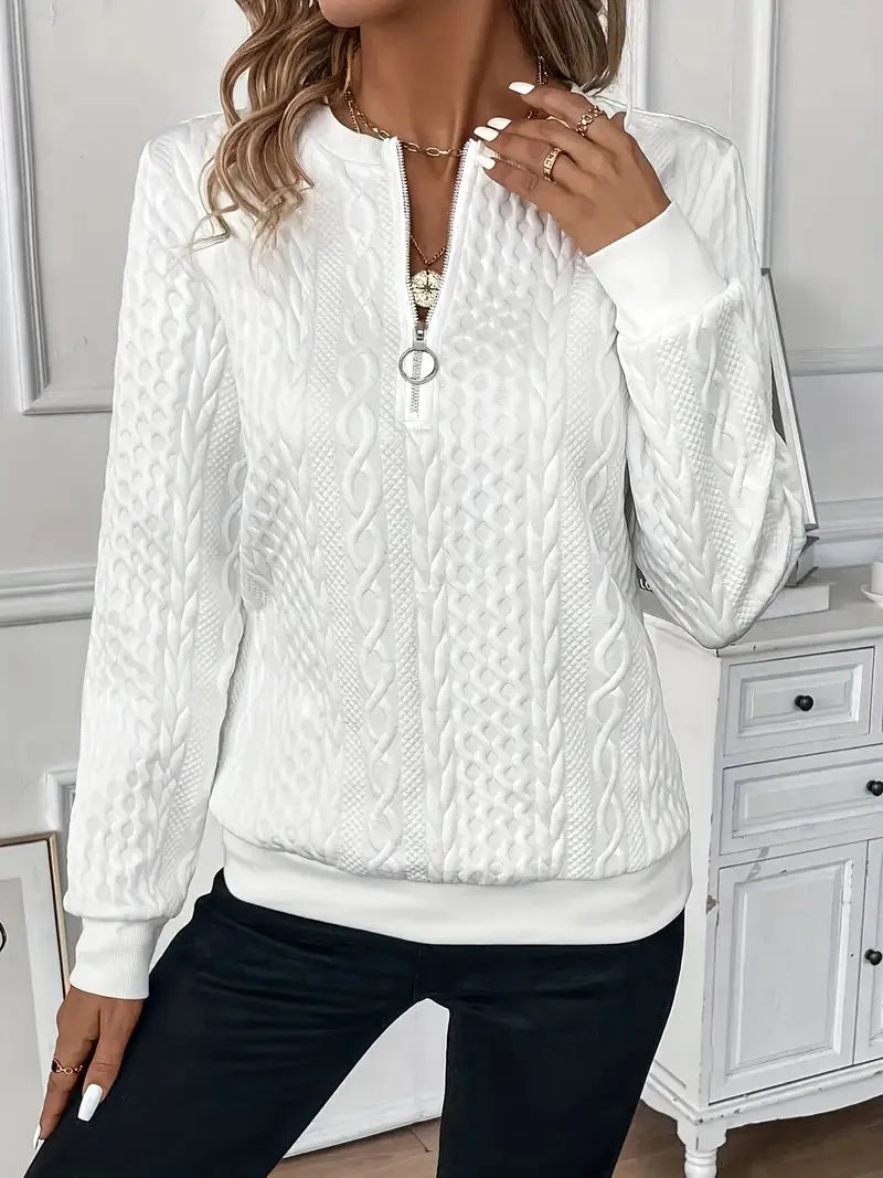 Women's cable knit half-zip stand collar sweatshirt