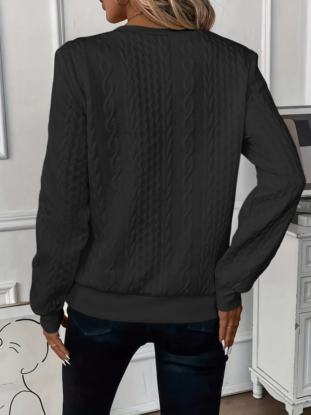 Women's cable knit half-zip stand collar sweatshirt