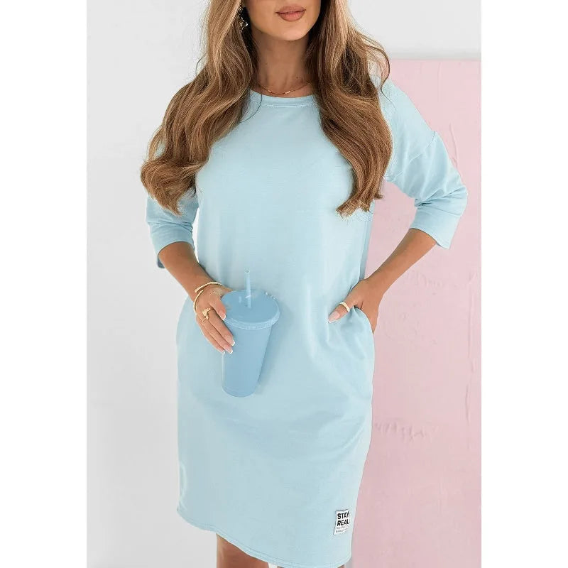 Women's Casual Sweatshirt Dress 3/4 Sleeve Mini Dress