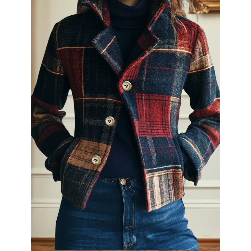 Women's check wool button-front blazer