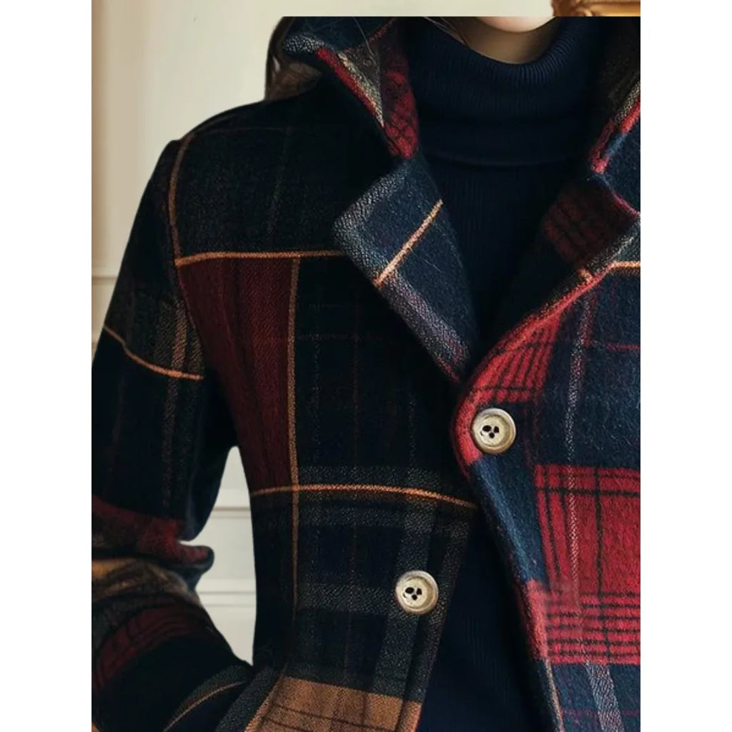 Women's check wool button-front blazer