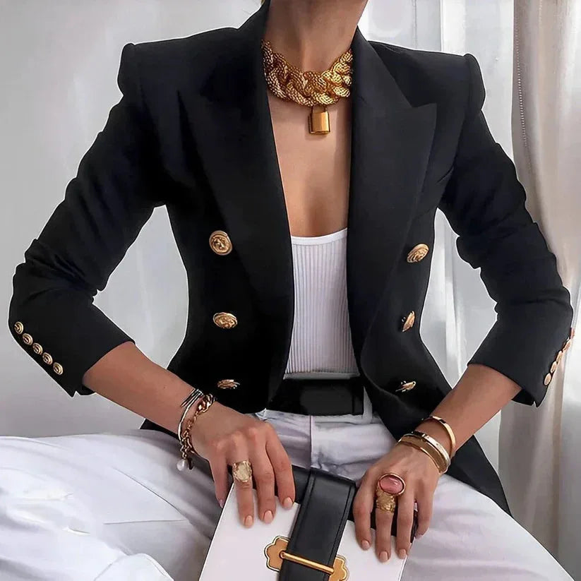 Women's Classic Double-Breasted Blazer with Gold Buttons