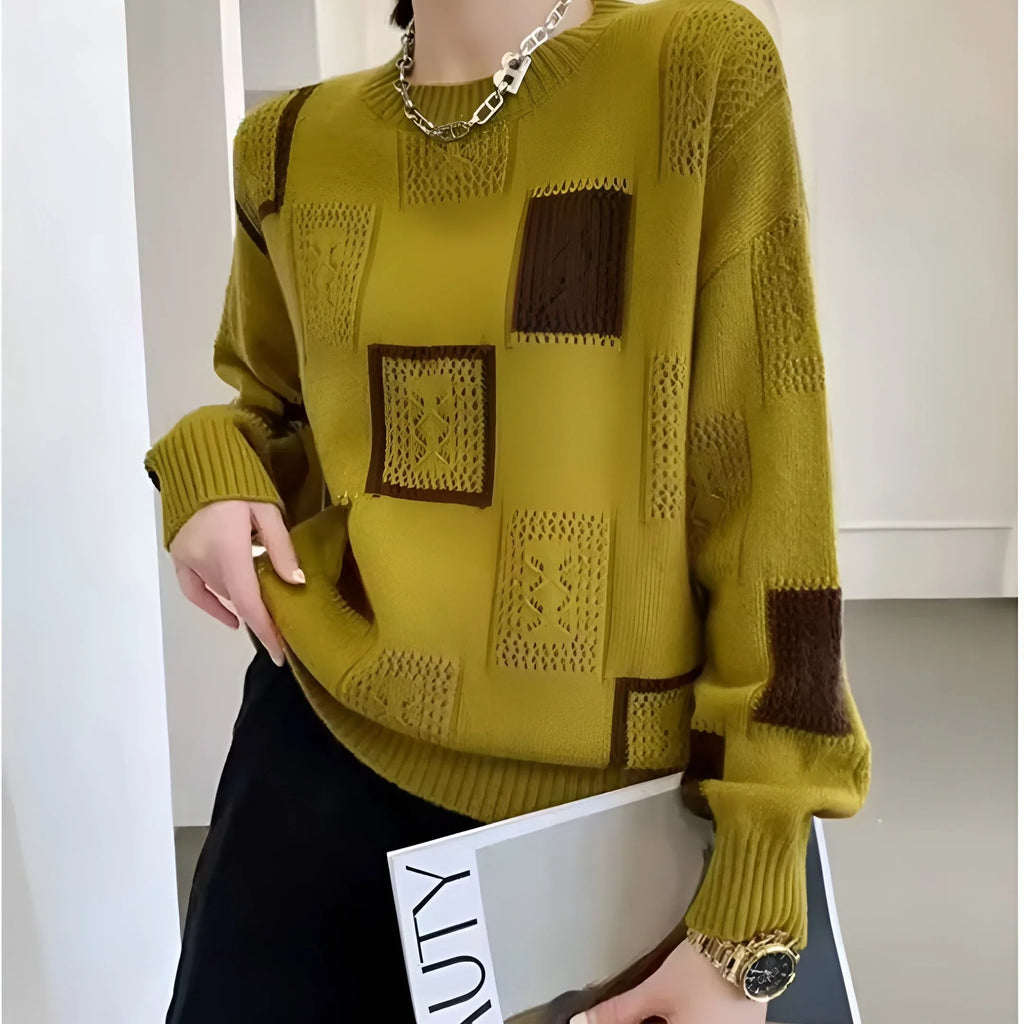 Women's colorblock knit crew neck sweater