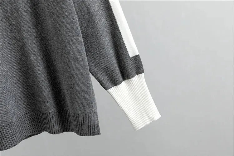 Women's colorblock knit crew neck two piece set with contrast stripes
