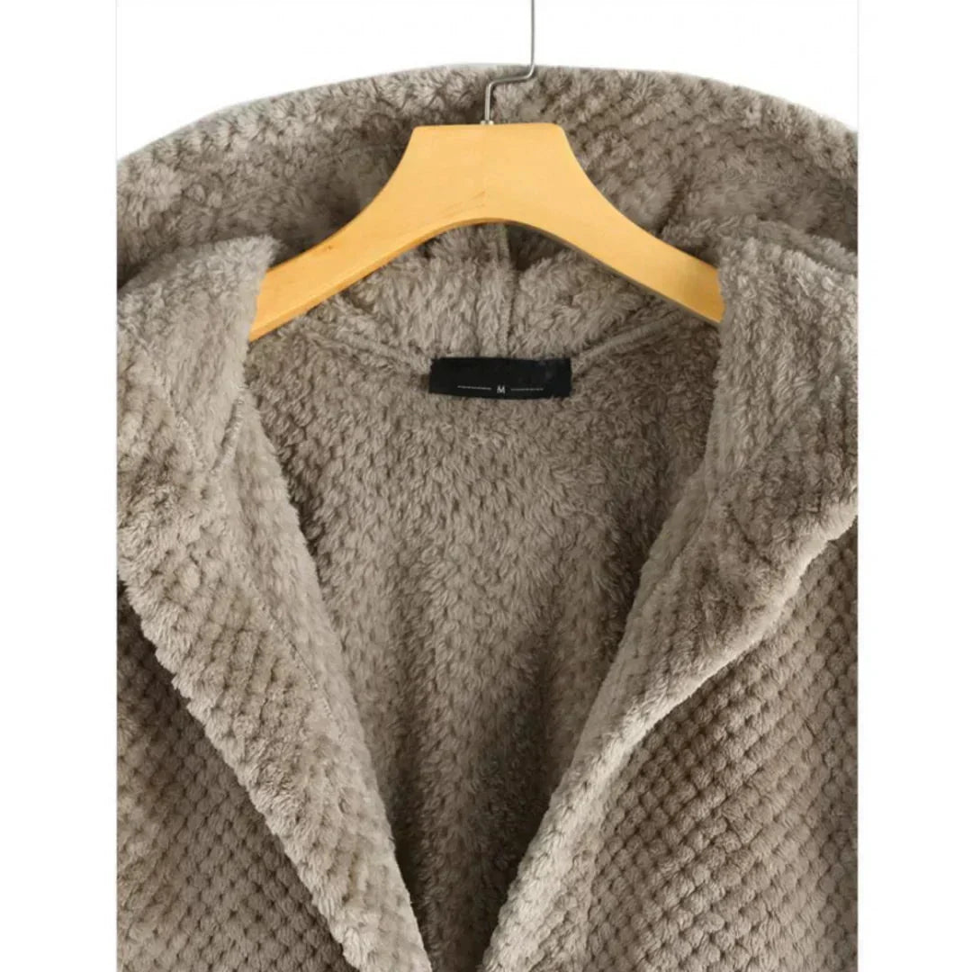 Women's corduroy button-front hooded cardigan with high-low hem
