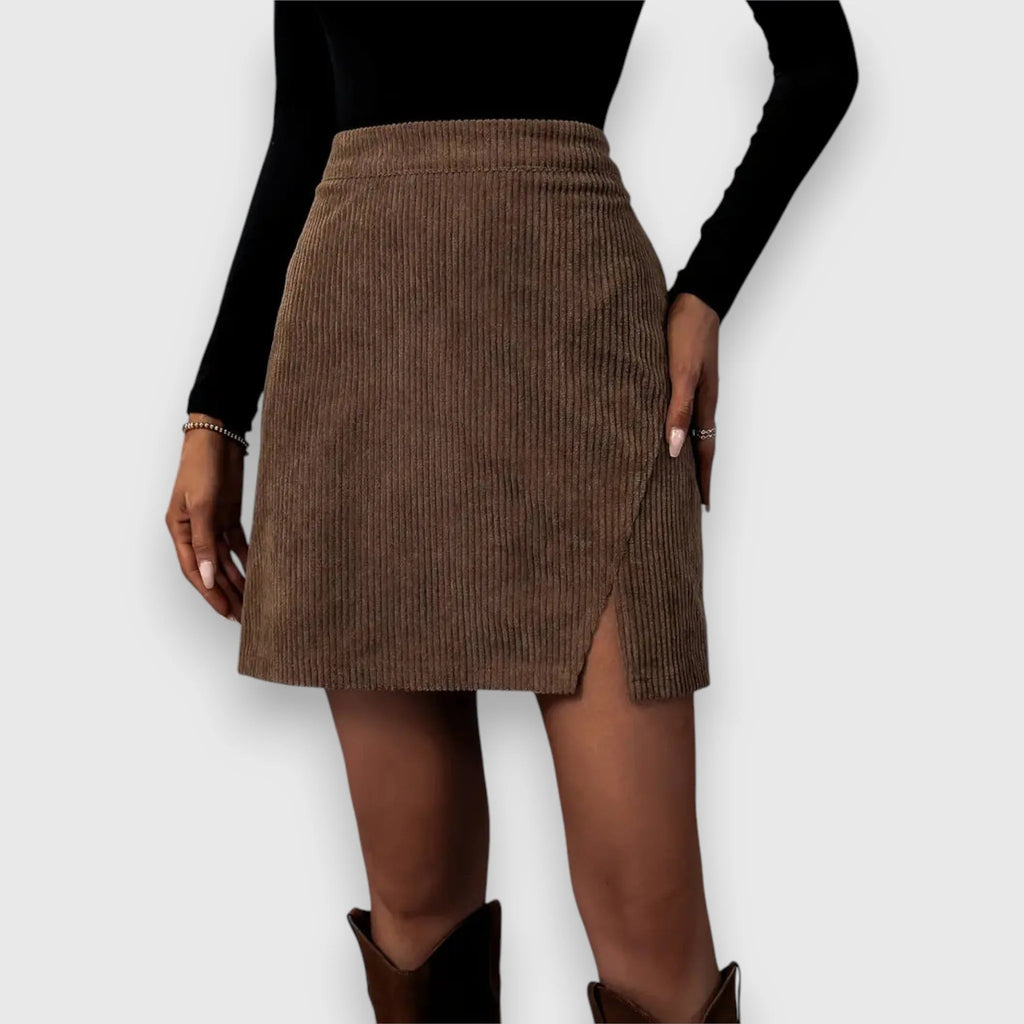 Women's corduroy side zip mini skirt with slit