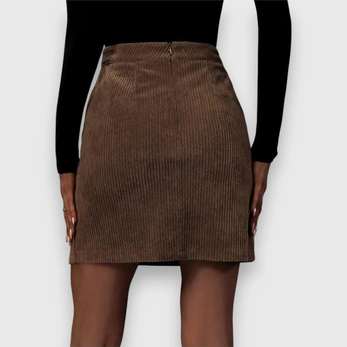 Women's corduroy side zip mini skirt with slit