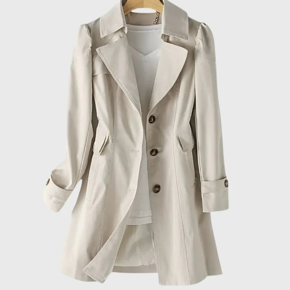 Women's cotton button-front notch lapel trench coat