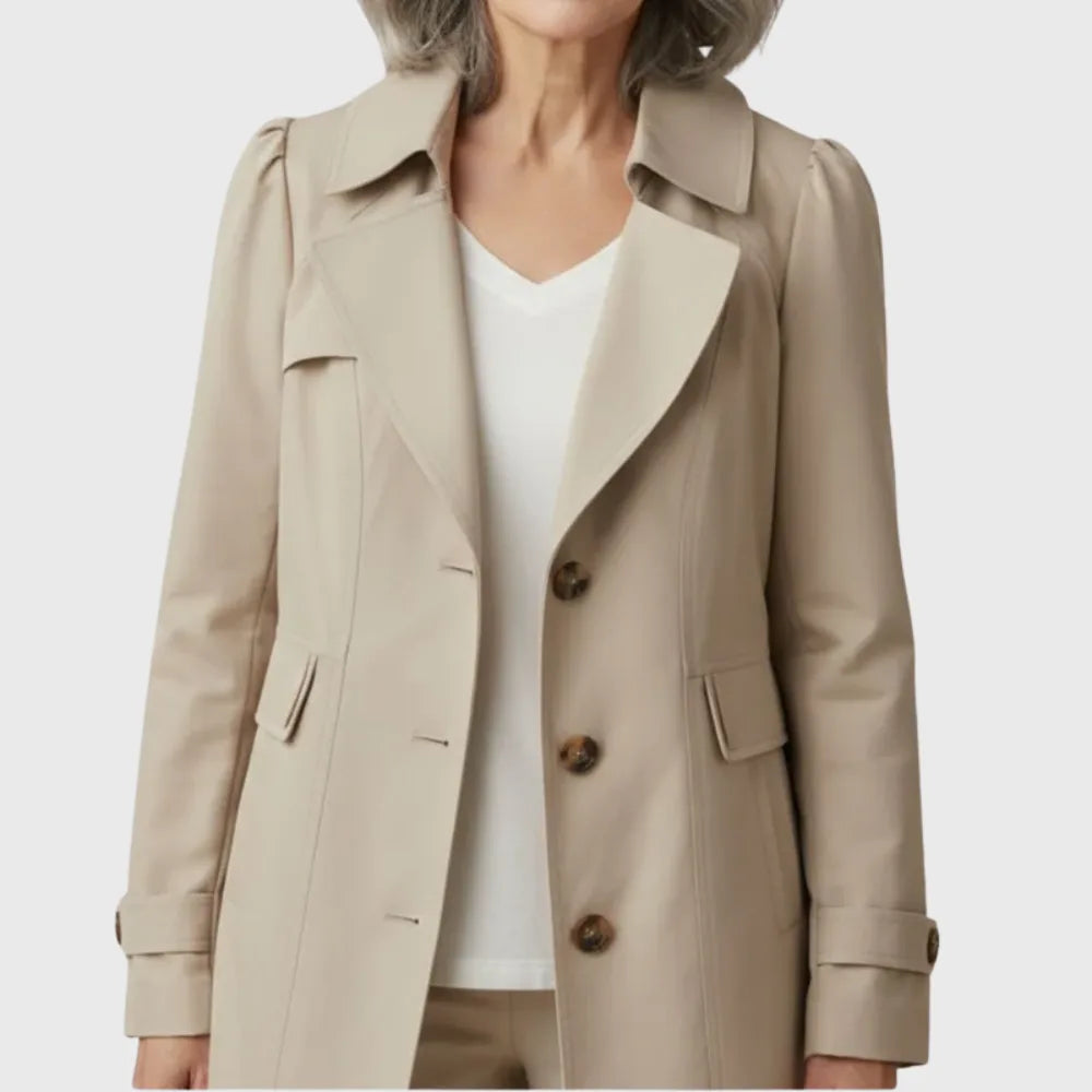 Women's cotton button-front notch lapel trench coat