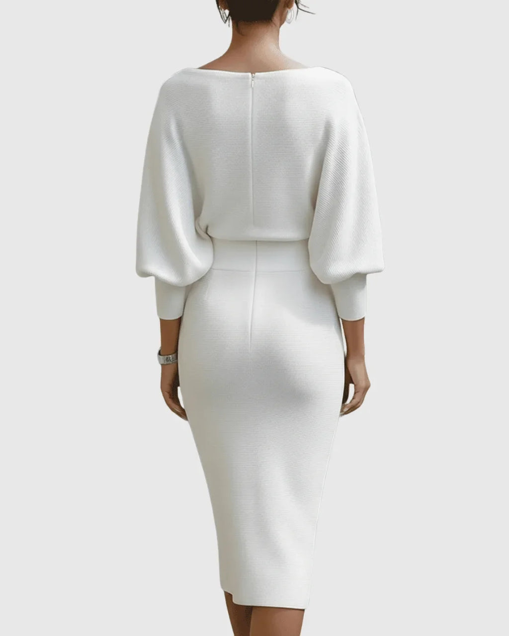 Women's Cowl Neck Batwing Sleeve Ribbed Midi Dress