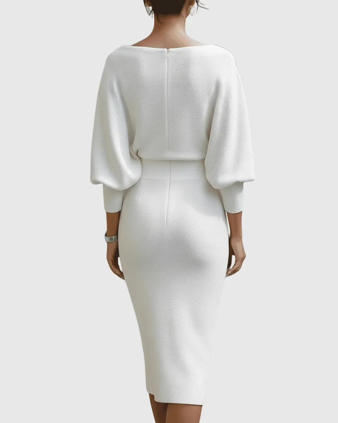 Women's Cowl Neck Batwing Sleeve Ribbed Midi Dress
