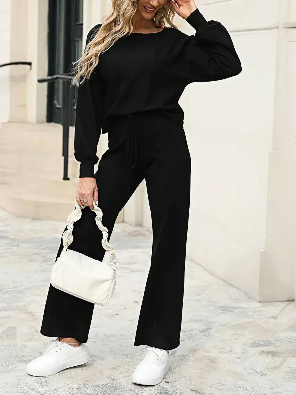 Women's Cropped Sweatshirt and Wide-Leg Pants Lounge Set