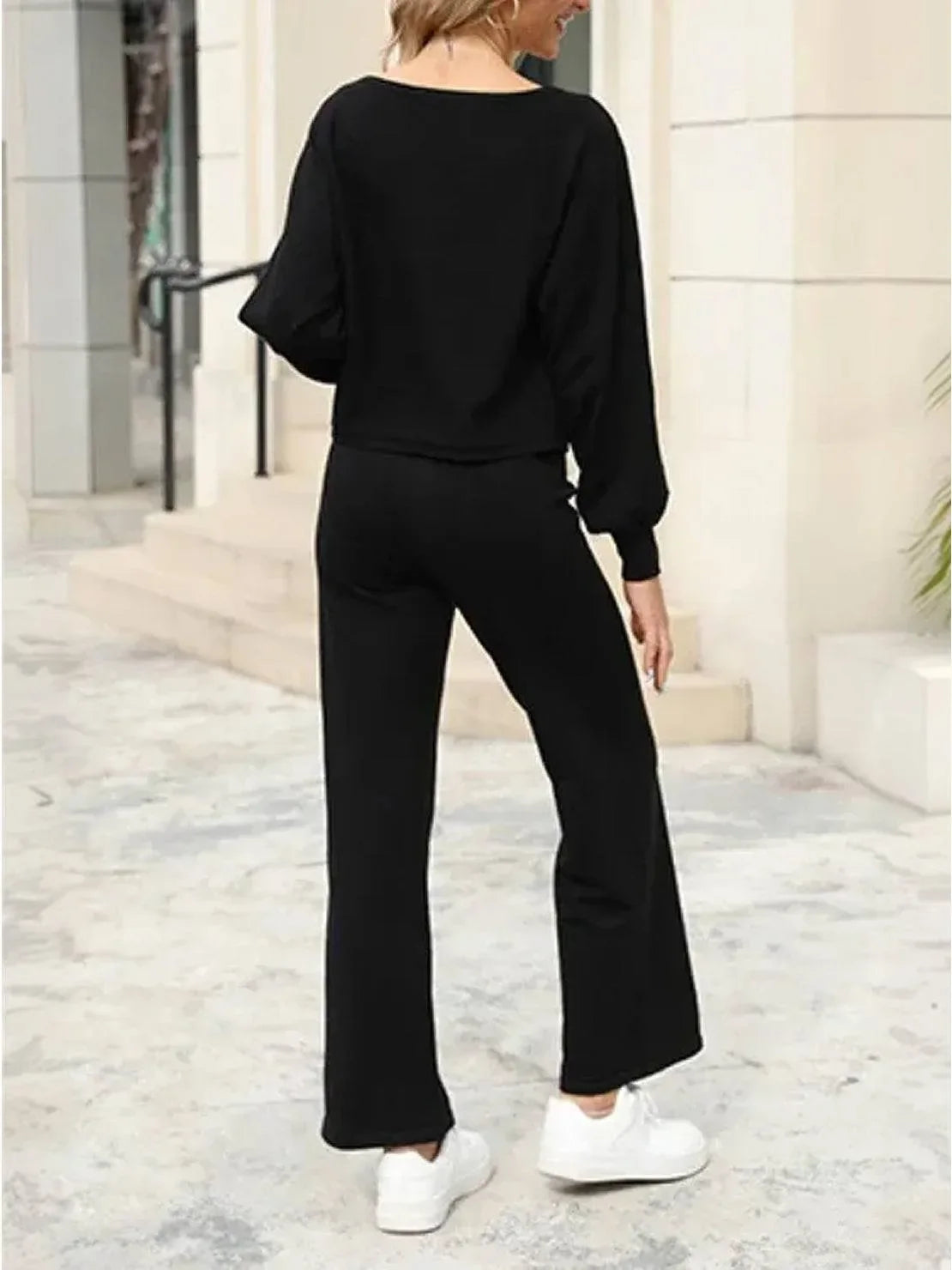 Women's Cropped Sweatshirt and Wide-Leg Pants Lounge Set