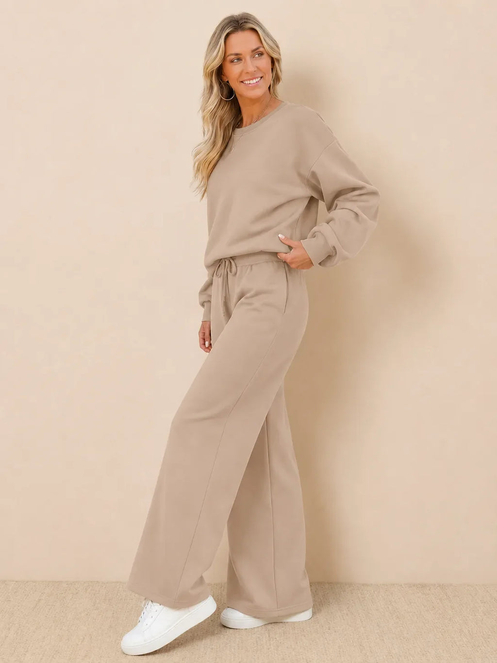 Women's Cropped Sweatshirt and Wide-Leg Pants Lounge Set