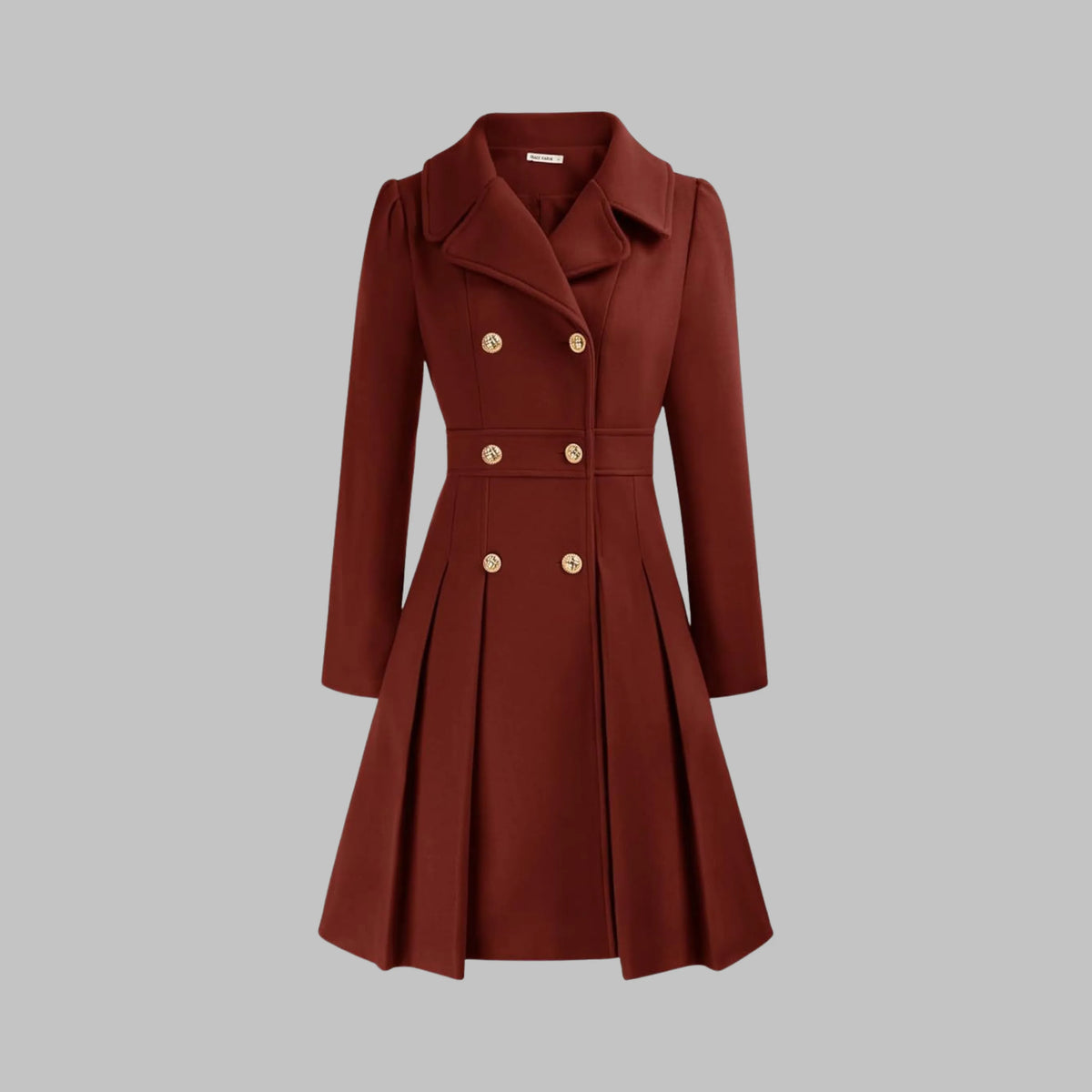 Women's double-breasted notch lapel knee wool coat with pleated skirt