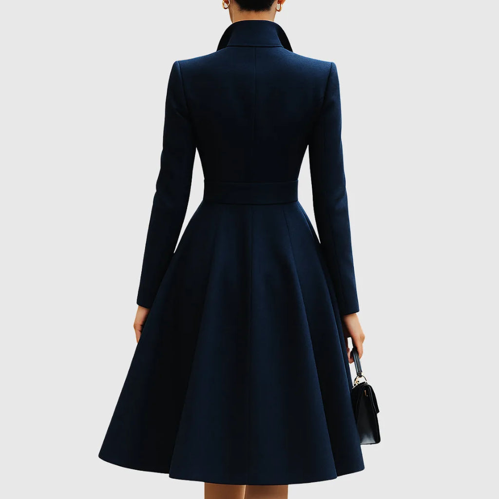 Women's double-breasted stand collar wool coat with buttons
