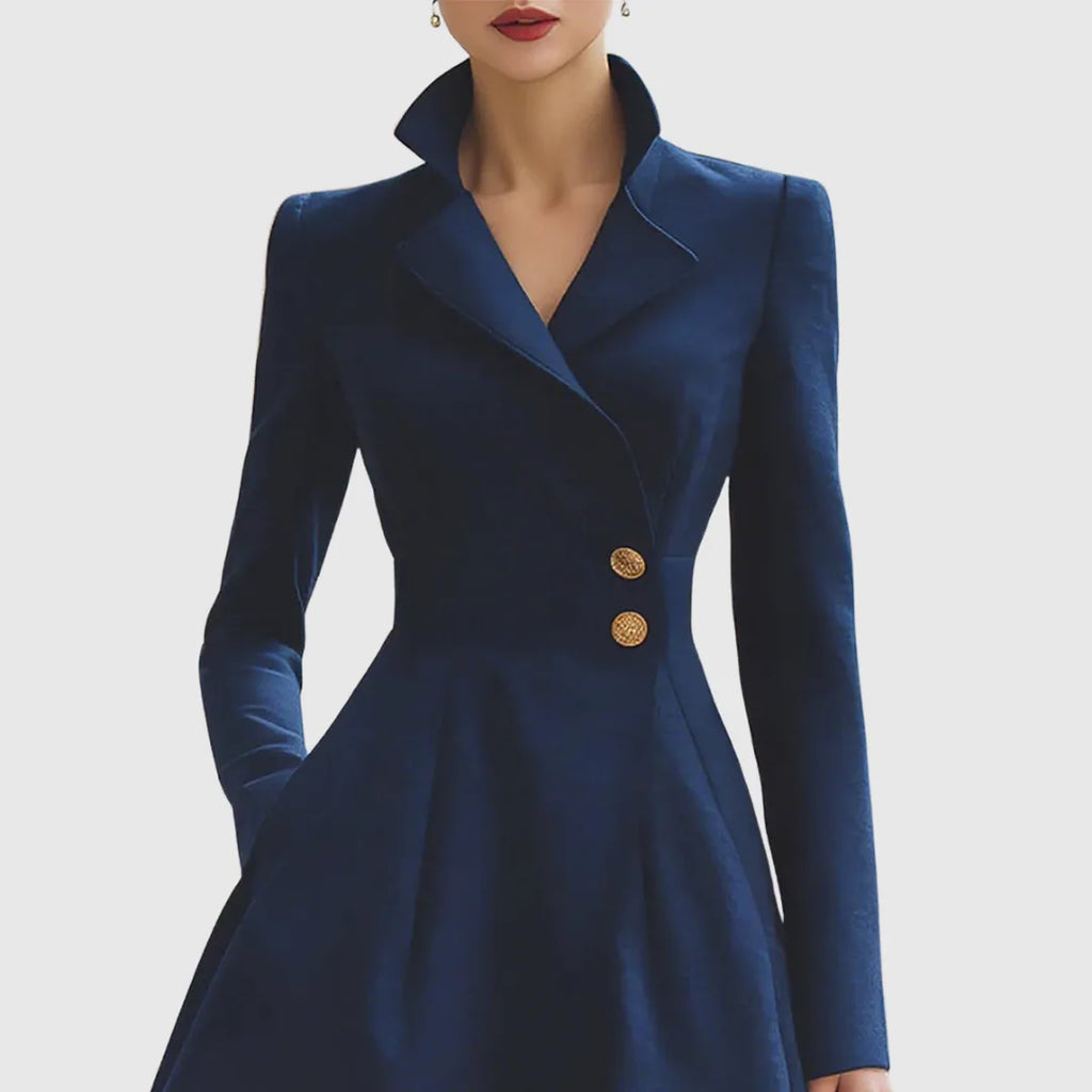 Women's double-breasted stand collar wool coat with buttons