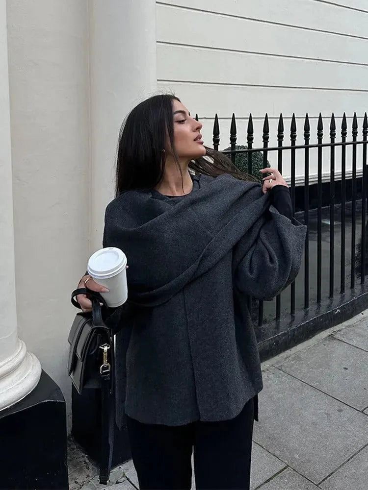 Women's draped button-front wool cape