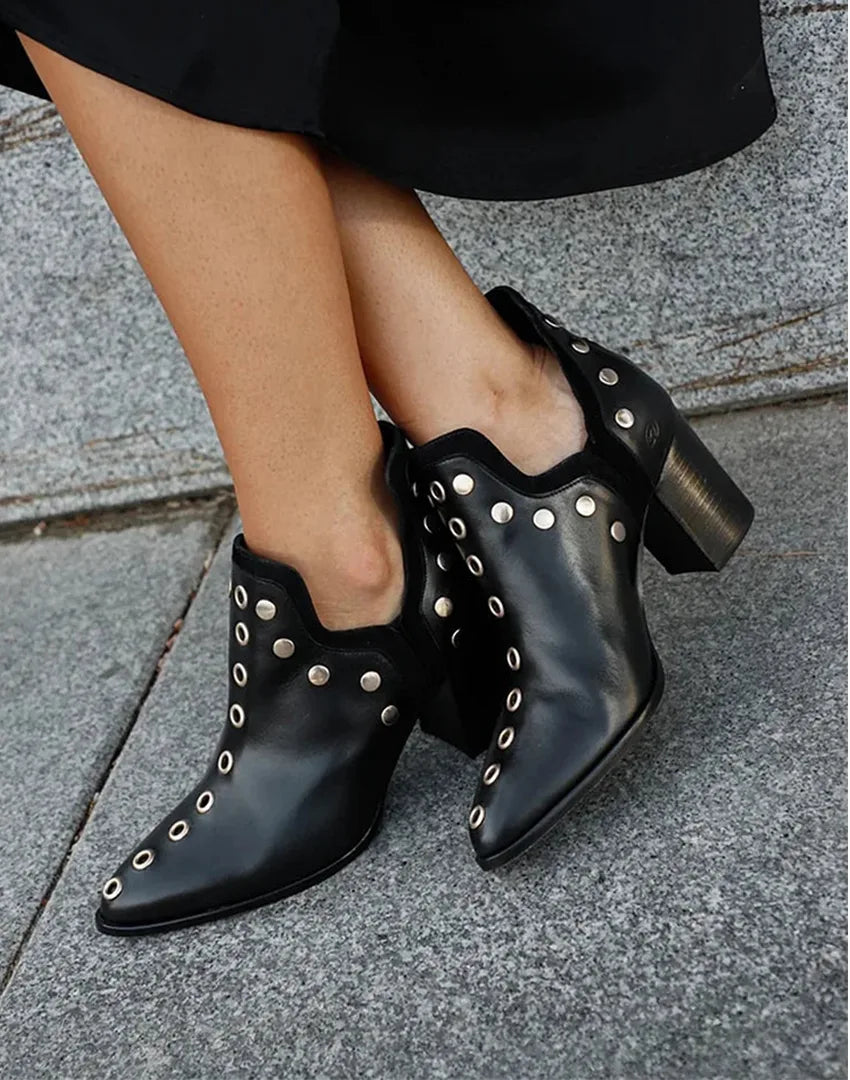 Women's faux leather ankle boots with eyelet embellishment