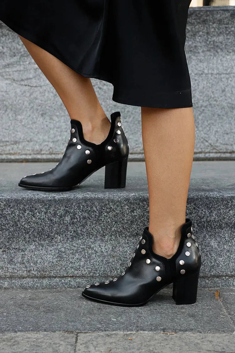 Women's faux leather ankle boots with eyelet embellishment