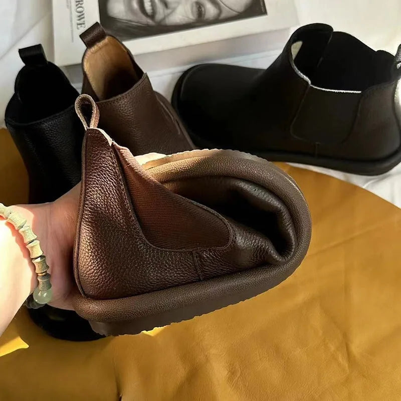 Women's faux leather chelsea boots with elastic side gussets