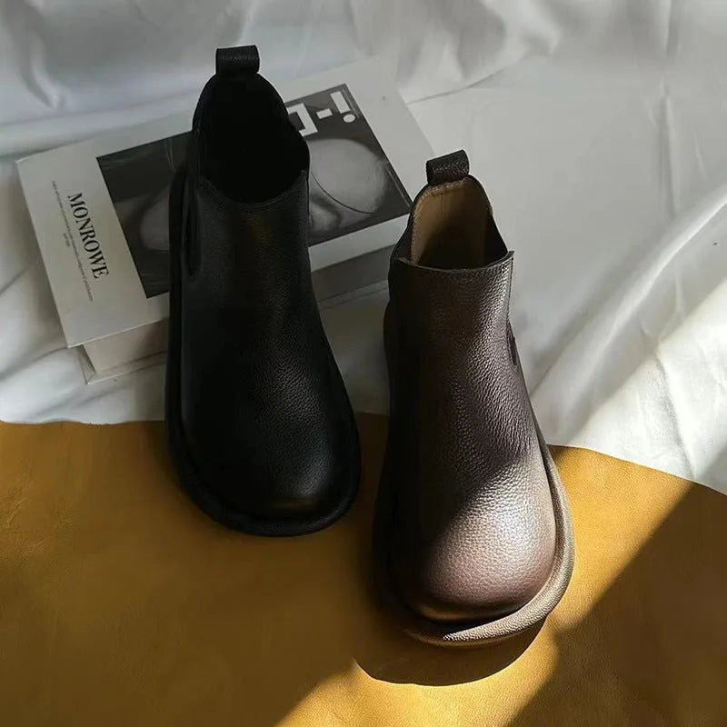 Women's faux leather chelsea boots with elastic side gussets