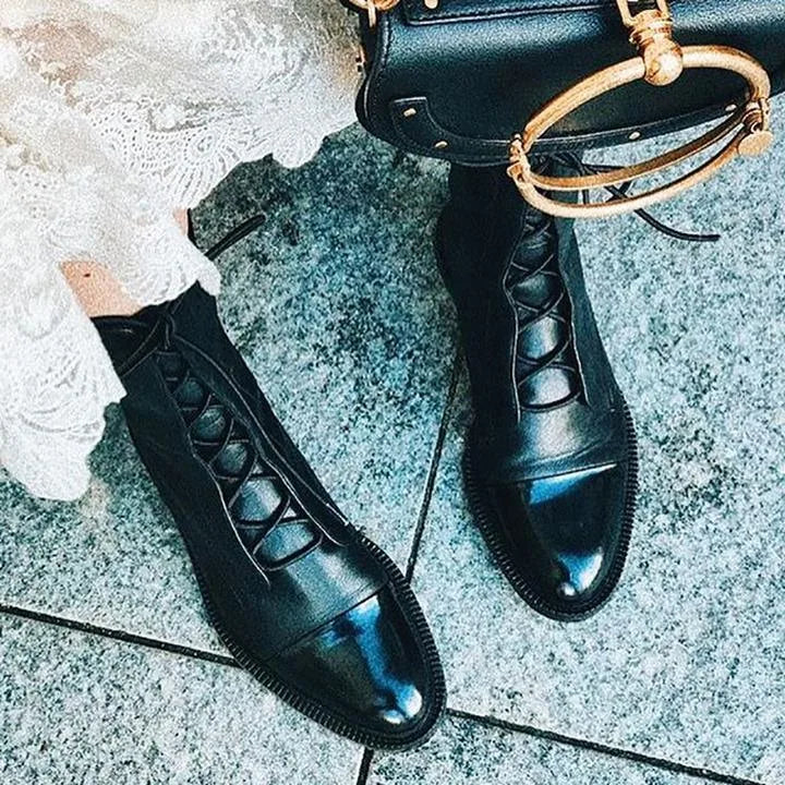 Women's faux leather lace-up ankle boots
