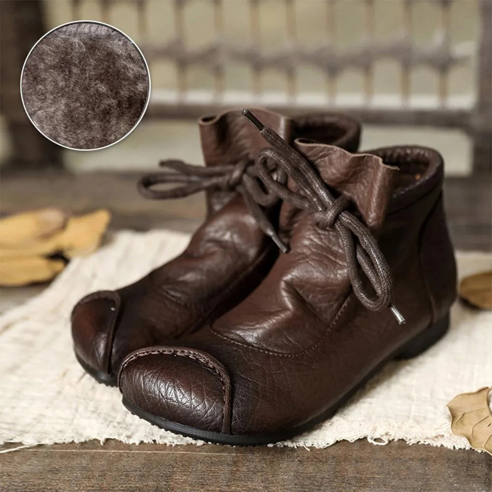 Women's faux leather lace-up ankle boots with furry lining