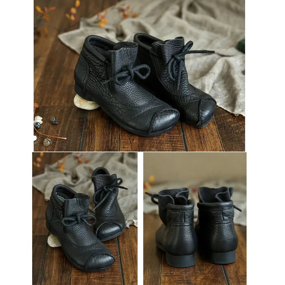 Women's faux leather lace-up ankle boots with furry lining