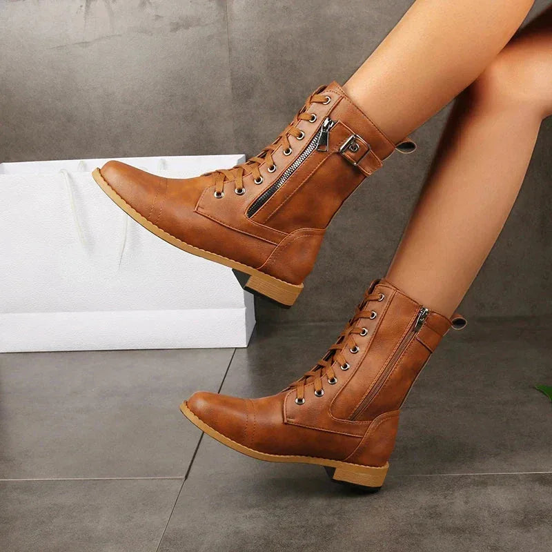 Women's faux leather lace-up ankle boots with side zip