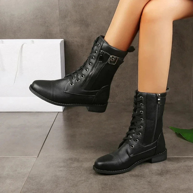 Women's faux leather lace-up ankle boots with side zip