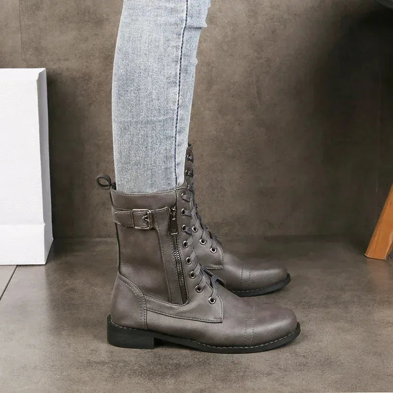 Women's faux leather lace-up ankle boots with side zip