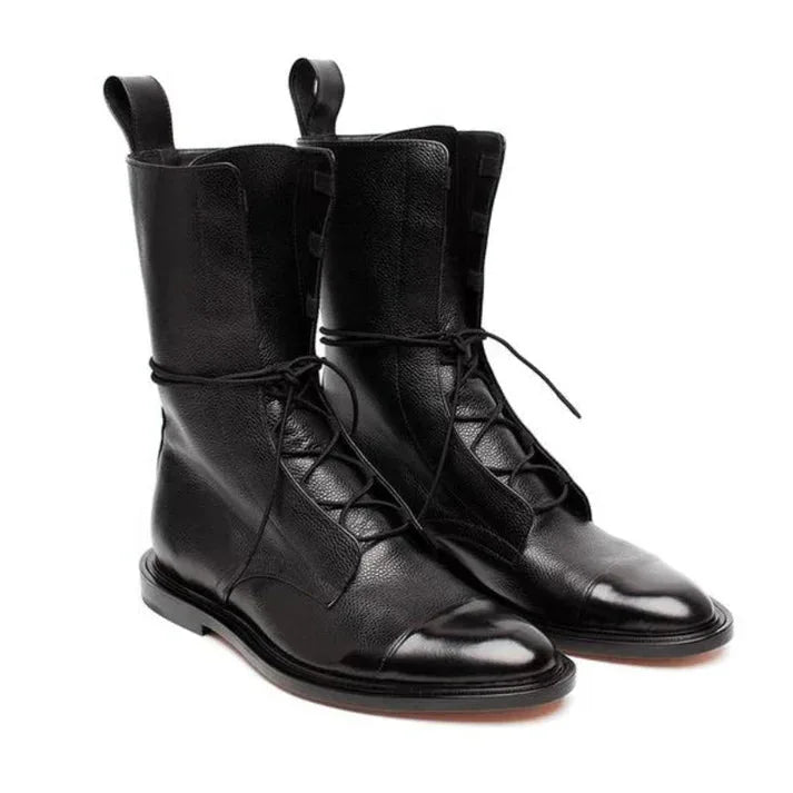 Women's faux leather lace-up ankle boots with two-tone toe cap