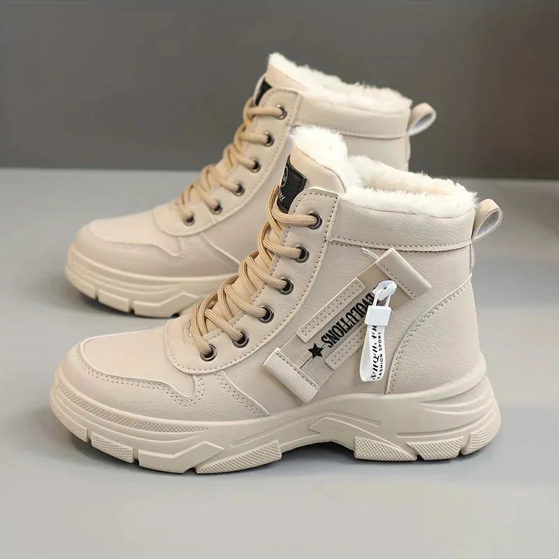 Women's faux leather lace-up combat boots with fur lining