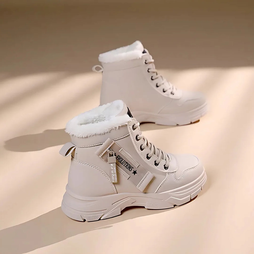 Women's faux leather lace-up combat boots with fur lining