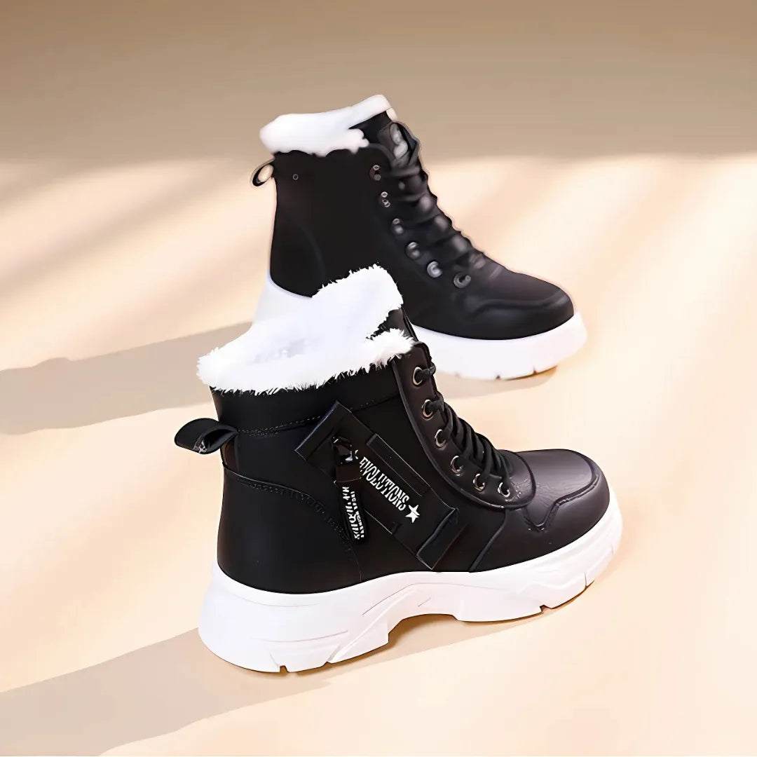 Women's faux leather lace-up combat boots with fur lining