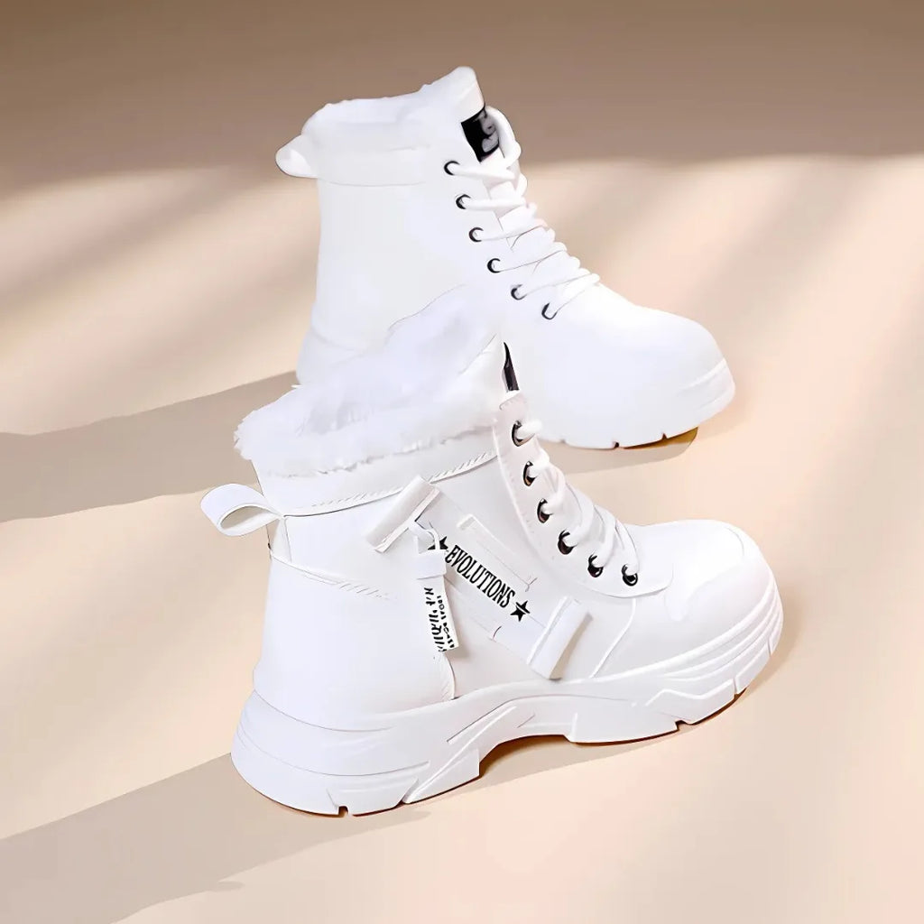 Women's faux leather lace-up combat boots with fur lining