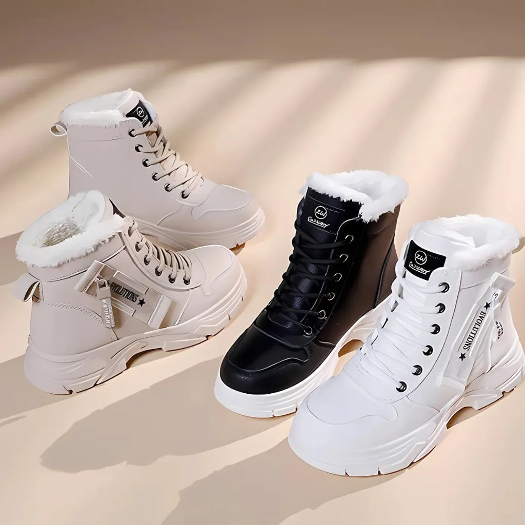 Women's faux leather lace-up combat boots with fur lining