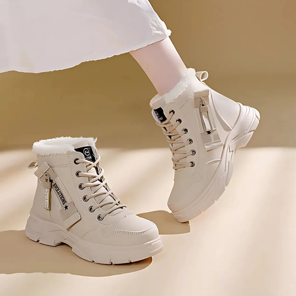 Women's faux leather lace-up combat boots with fur lining