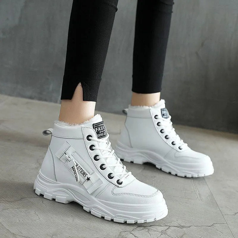 Women's faux leather lace-up combat boots with fur lining