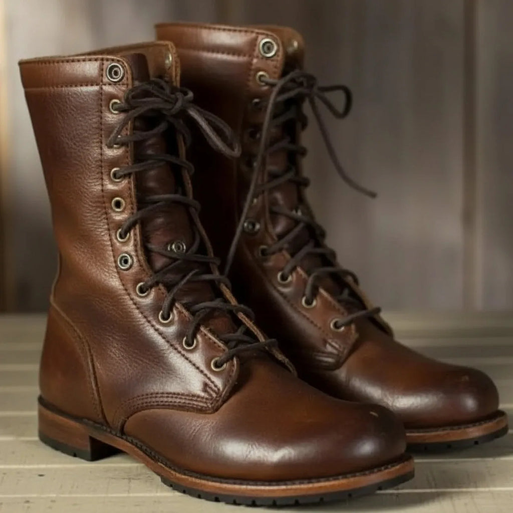 Women's faux leather lace-up heeled boots
